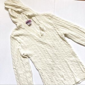 Girl’s V-Neck Long Sleeve Hoodie Cable Knit Sweater